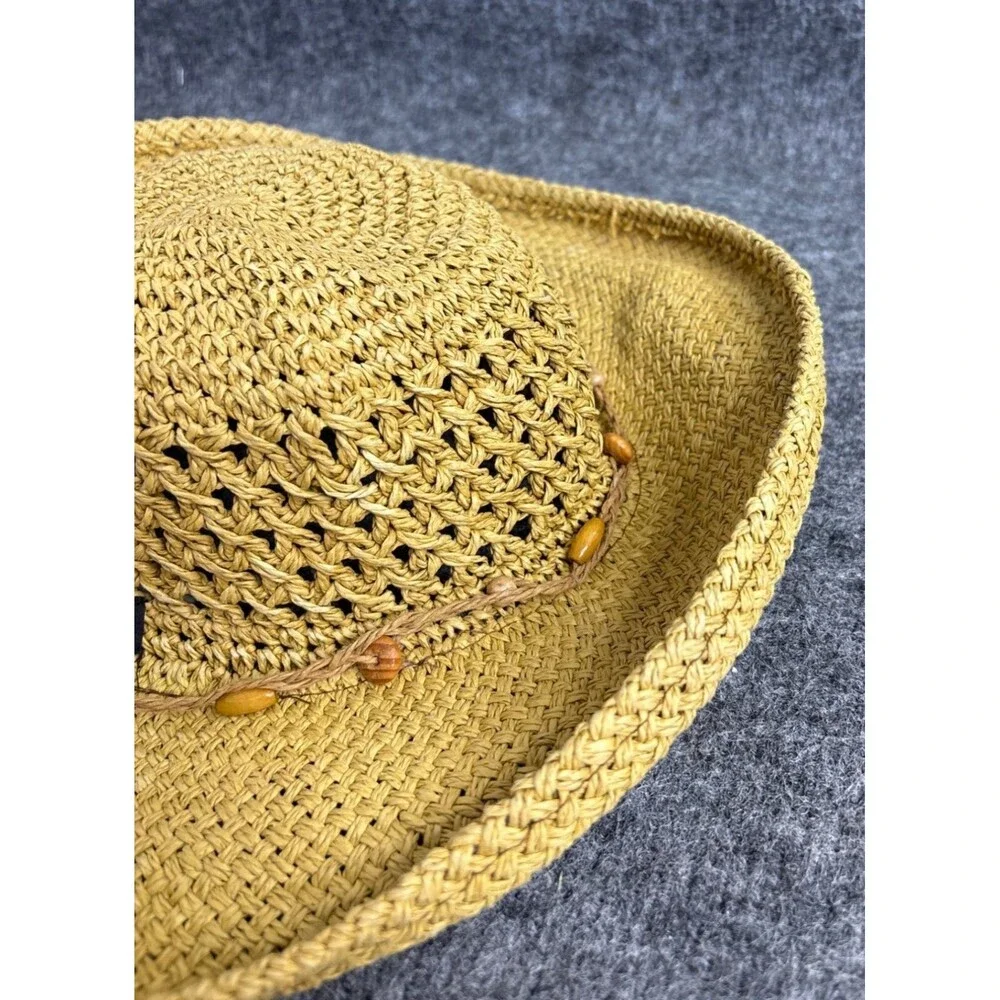 Panama Jack Straw Sun Hat OSFA With Beads Beach Resort Travel Summer Accessory
